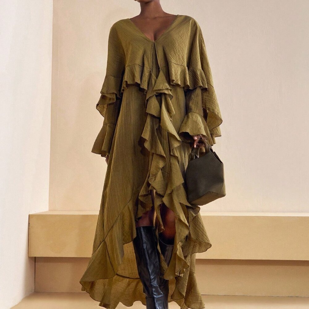 Green Casual Women's Romantic Loose Vacation Dress